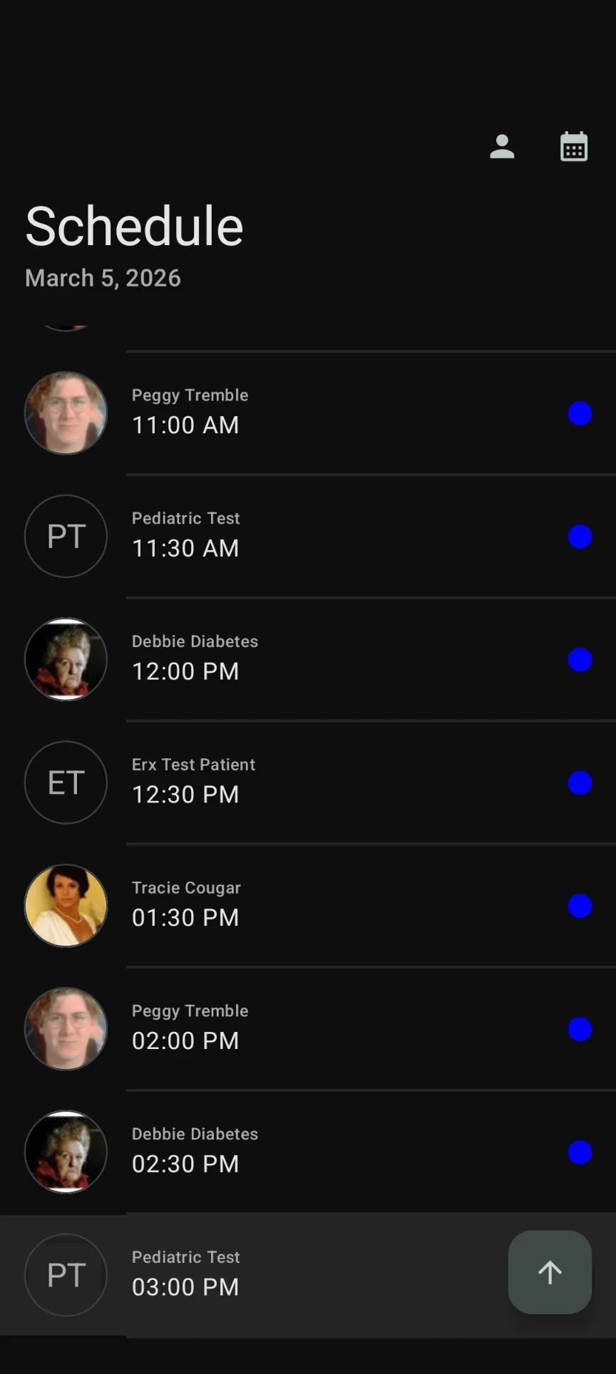 Clinical Note Exchange schedule screen