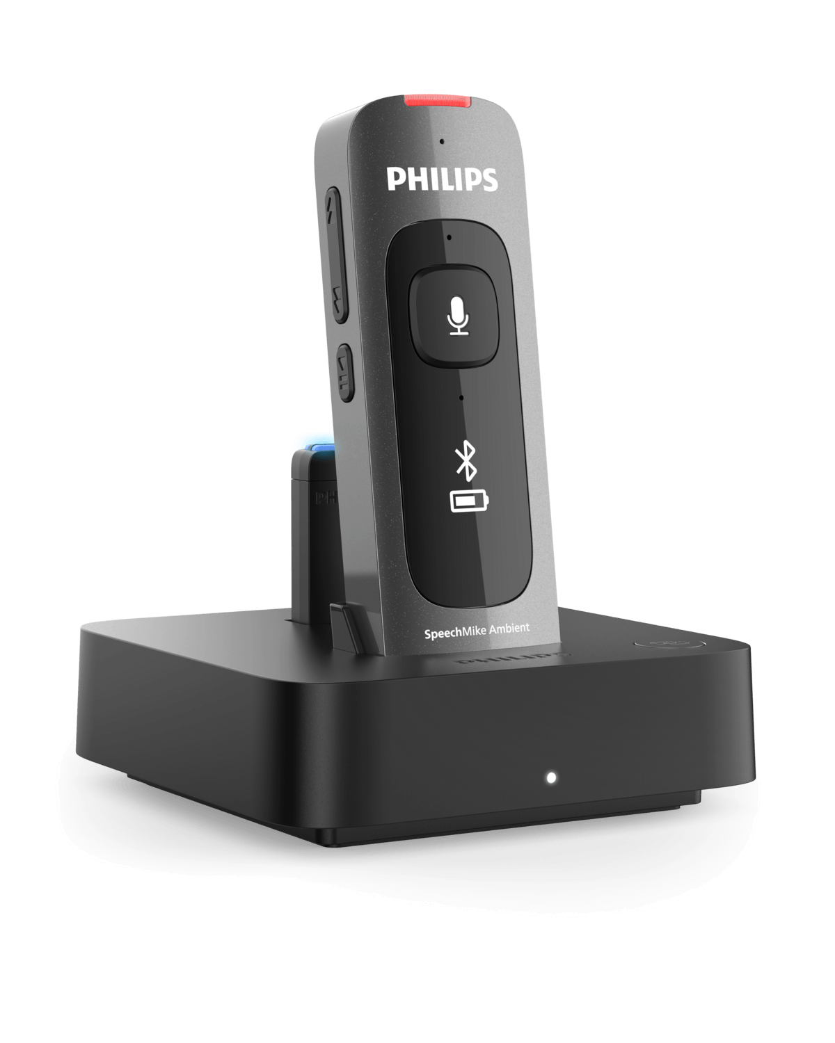 Philips SpeechMike Ambient microphone in its docking station